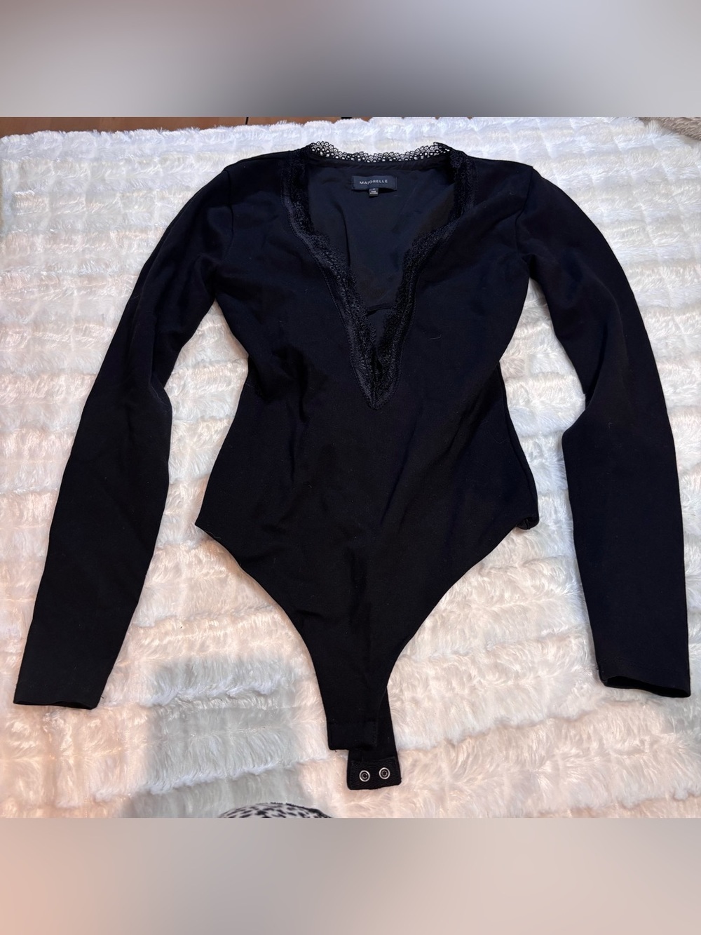 MAJORELLE Black Long Sleeve Lace Trim Bodysuit XS